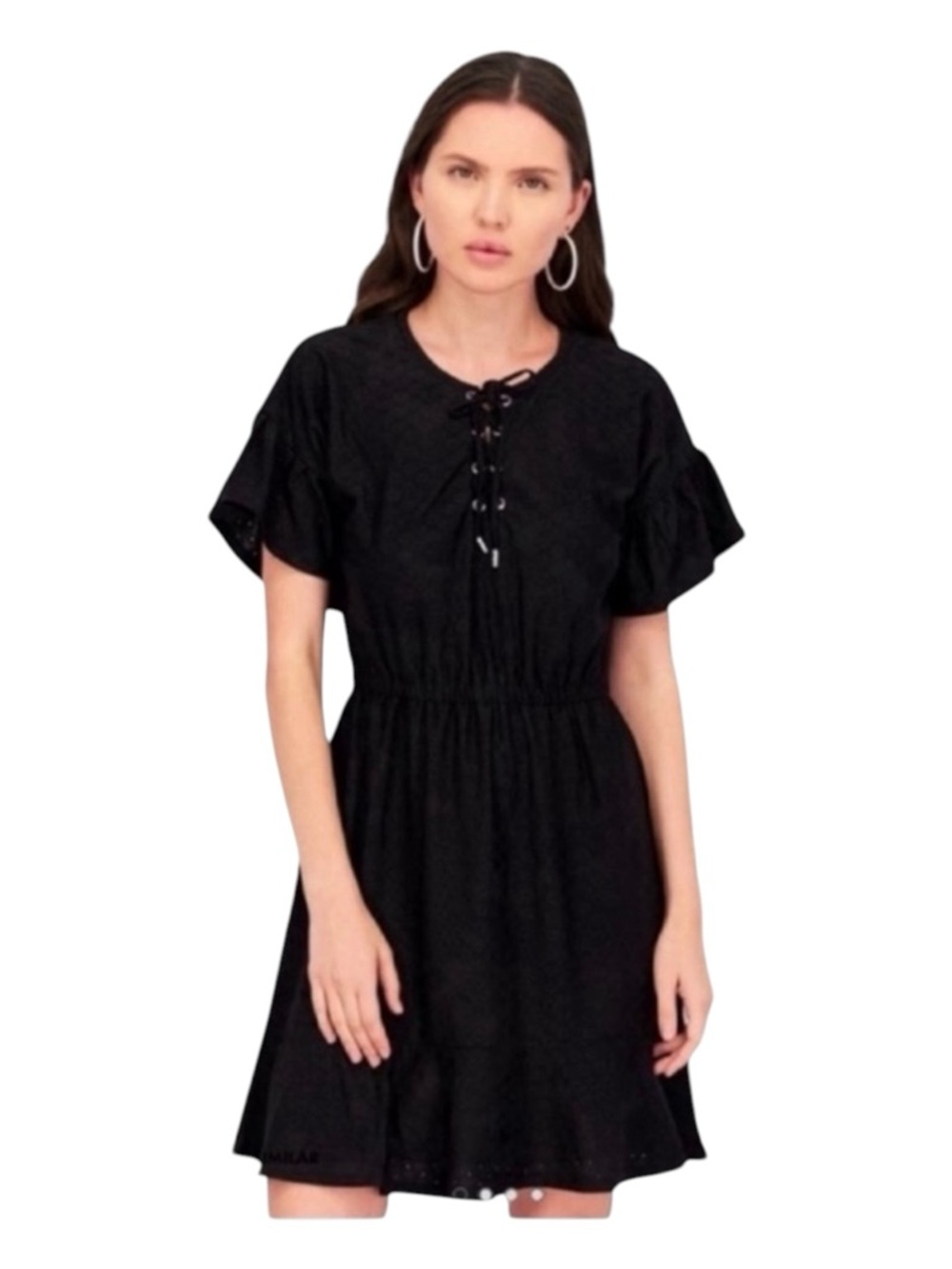 MICHAEL MICHAEL KORS Black Mini Dress, Lined, Ruffled Sleeves & Bottom, Size M.